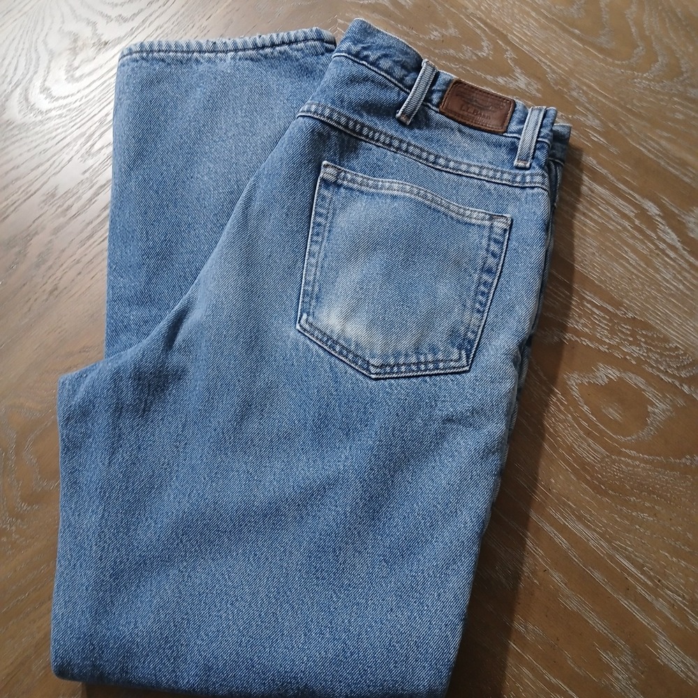 LL Bean Men Jeans Size 35x30 Green Fleece Lined Double L Classic FitStraight Leg